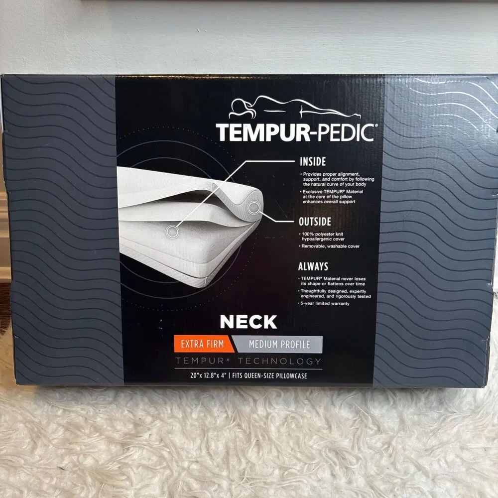Tempur-Pedic Ergonomic Neck Pillow Extra Firm Medium Profile White NEW IN BOX